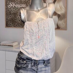 Aeropostale Vintage Y2K Beaded Summery White Tank Top